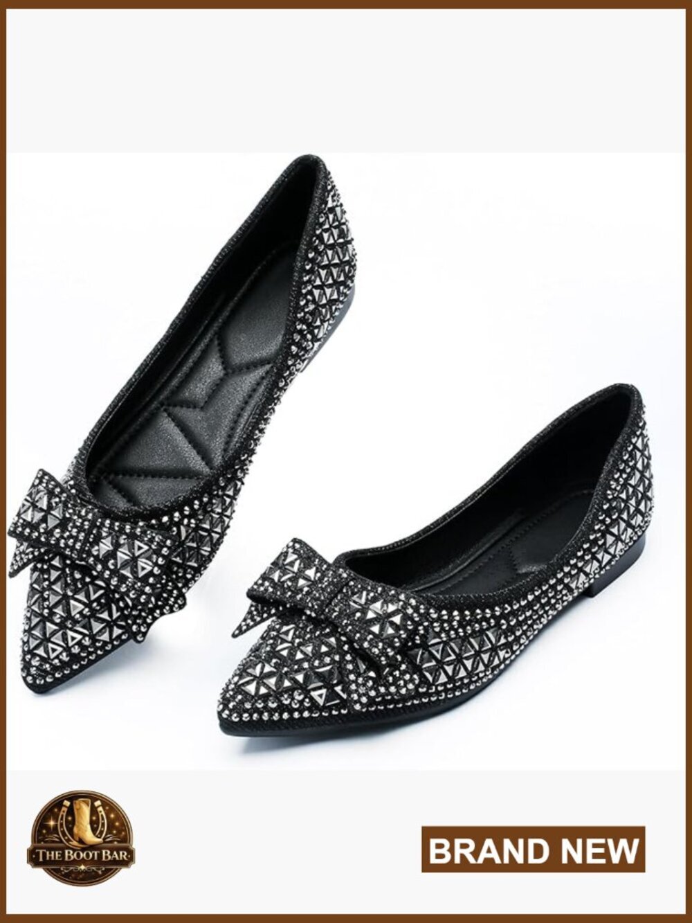 Women Rhinestone Pointed Toe Ballet Flats Comfortable Memory Foam Cushioned
